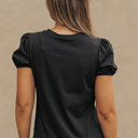 Medium Black Embroidered Flower Short Puff Sleeve Tee