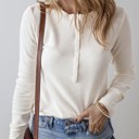  Kelli Waffle Half Button Long Sleeve Top