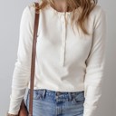  Kelli Waffle Half Button Long Sleeve Top