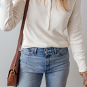  Kelli Waffle Half Button Long Sleeve Top