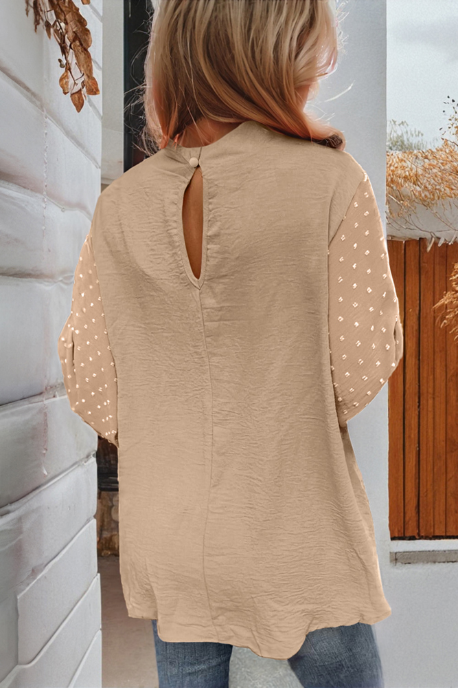  Swiss Dot Balloon Sleeve Loose Blouse