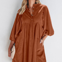  Corduroy Snap Buttons Empire Waist Bracelet Sleeve Dress