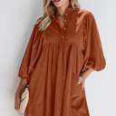  Corduroy Snap Buttons Empire Waist Bracelet Sleeve Dress