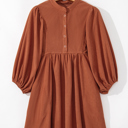  Corduroy Snap Buttons Empire Waist Bracelet Sleeve Dress