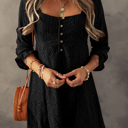  Black Lace Crochet Buttoned Square Neck Shift Mini Dress