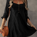  Black Lace Crochet Buttoned Square Neck Shift Mini Dress