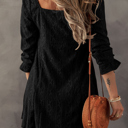  Black Lace Crochet Buttoned Square Neck Shift Mini Dress