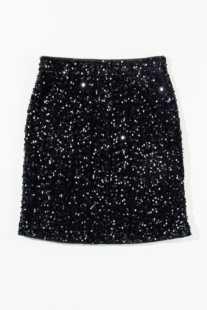 Black Holiday Sequin Mini Skirt