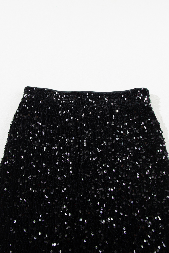 Black Holiday Sequin Mini Skirt