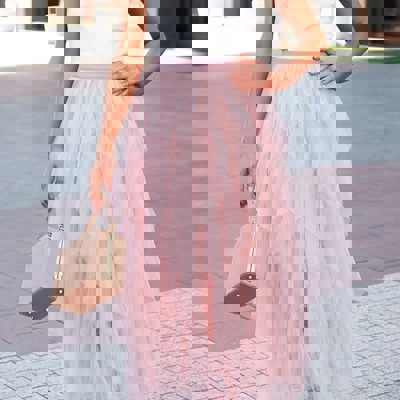 Dreamy Pink Waterfall Tulle Maxi Skirt for Women