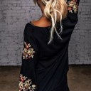  Floral Embroidery Balloon Sleeve Top