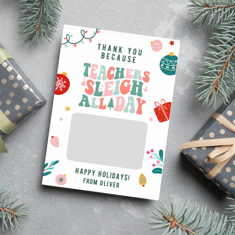 Personalized Teacher Appreciation Christmas Gift Card Holder Greeting Card - Set of 4