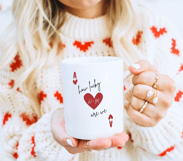 How Lucky Are We Personalized Valentines Day Coffee Mug