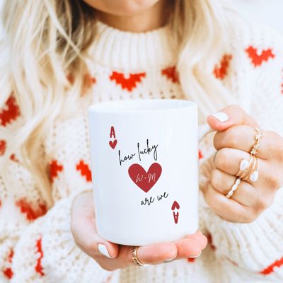 How Lucky Are We Personalized Valentines Day Coffee Mug