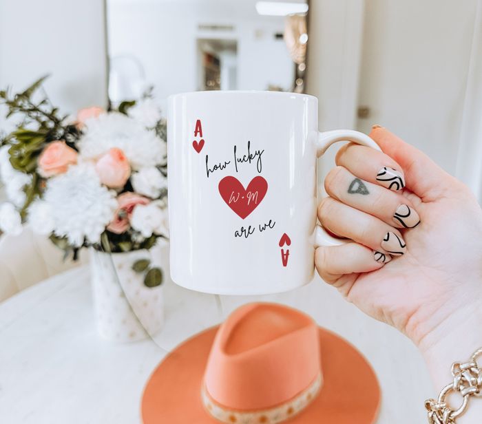 How Lucky Are We Personalized Valentines Day Coffee Mug