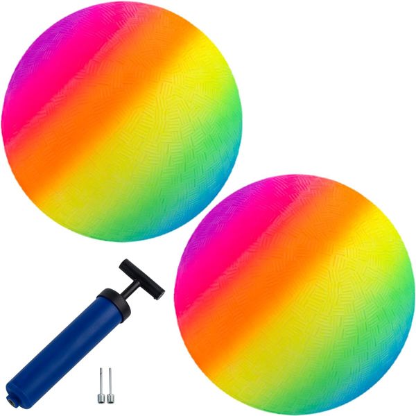 Waloo Rainbow Playground 9 inch Pvc Round Kick Ball for Outdoor Fun, Hand Pump Included 2 Pack