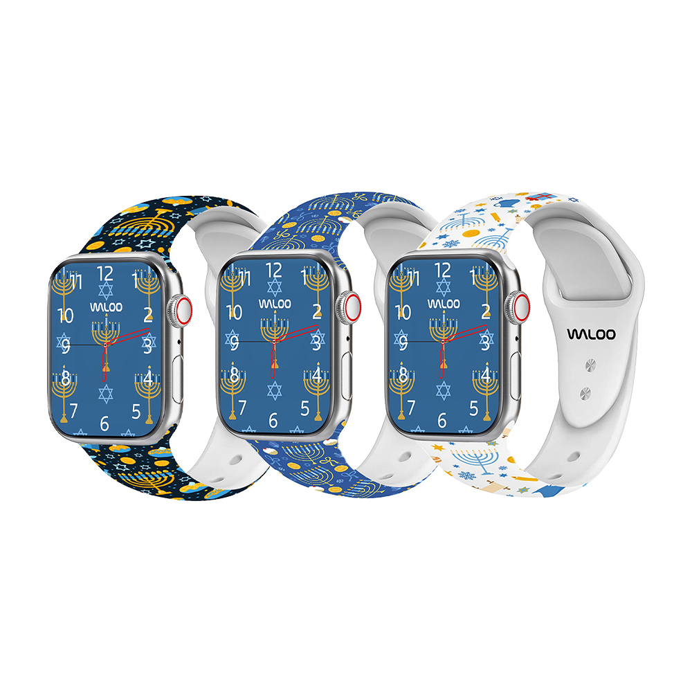 Waloo Hanukkah Fun Silicone Sport Bands for Apple Watch – Festive Design Replacement Bands for All Apple Watch Models