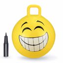 Yellow Grinning Smile BounceZiez Inflatable Bouncy Hopper Ball with Pump -  18"