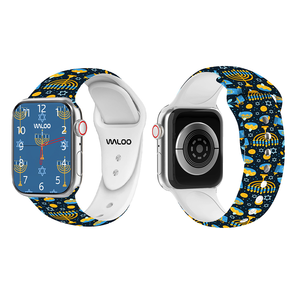 Waloo Hanukkah Fun Silicone Sport Bands for Apple Watch – Festive Design Replacement Bands for All Apple Watch Models