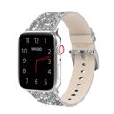 38/40/41mm & 42mm (Series 10 Only) Silver Waloo Leather Bling Band For Apple Watch Series 10/9/8/7/6/5/4/3/2/1/SE/Ultra