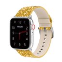 38/40/41mm & 42mm (Series 10 Only) Gold Waloo Leather Bling Band For Apple Watch Series 10/9/8/7/6/5/4/3/2/1/SE/Ultra