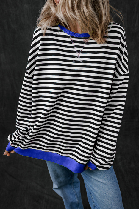 HIDDEN GEMS | Stripe Contrast Trim Sweatshirt