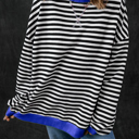  HIDDEN GEMS | Stripe Contrast Trim Sweatshirt