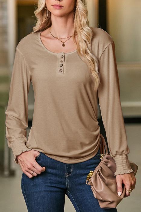 HIDDEN GEMS | Solid Drawstring Side Henley Top