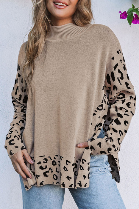 HIDDEN GEMS | Leopard Colorblock Mock Neck Sweater
