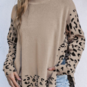  HIDDEN GEMS | Leopard Colorblock Mock Neck Sweater