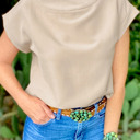 Oatmeal Small HIDDEN GEMS | Solid Zip Up Back Crewneck Top
