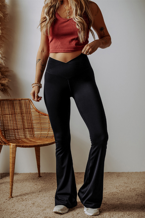 HIDDEN GEMS | Solid Dipped Waist Flared Leggings