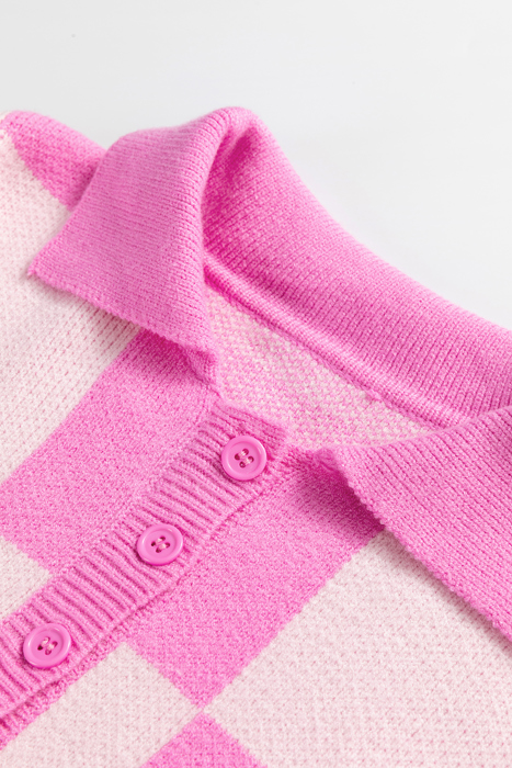 HIDDEN GEMS | Checker Half Button Collared Sweater