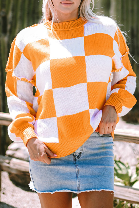 HIDDEN GEMS | Checker Bishop Sleeve Sweater
