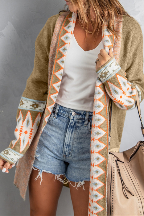 HIDDEN GEMS | Aztec Geometric Open Front Cardigan