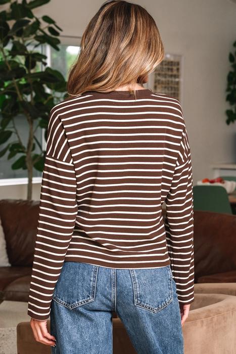 HIDDEN GEMS | Stripe Long Sleeve Cropped Crewneck T-Shirt