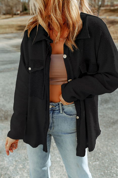 HIDDEN GEMS | Textured Contrast Flap Pocket Shacket
