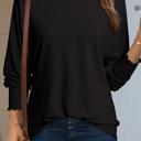  HIDDEN GEMS | Solid Shirred Cuffs Long Sleeve T-Shirt