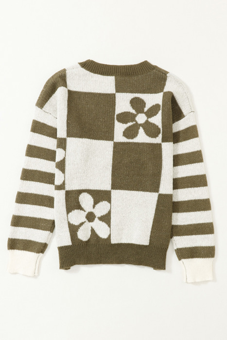 HIDDEN GEMS | Checker Floral Stripe Patchwork Sweater