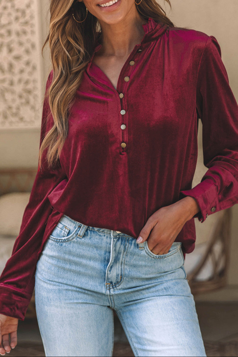 HIDDEN GEMS | Solid Velvet Button Front Top