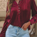  HIDDEN GEMS | Solid Velvet Button Front Top