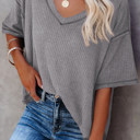  HIDDEN GEMS | Waffle Reverse Seam V-Neck Top