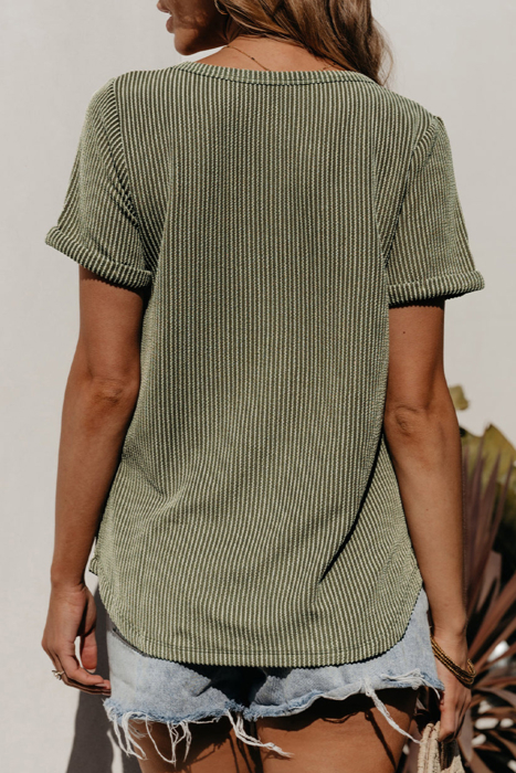 HIDDEN GEMS | Corded Short Sleeve V-Neck Top