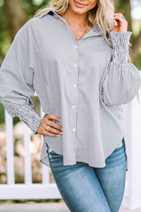 HIDDEN GEMS | Stripe Smocked Cuff Buttoned Shirt