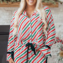  HIDDEN GEMS | Christmas Stripe Velvet Bow Pajama Set