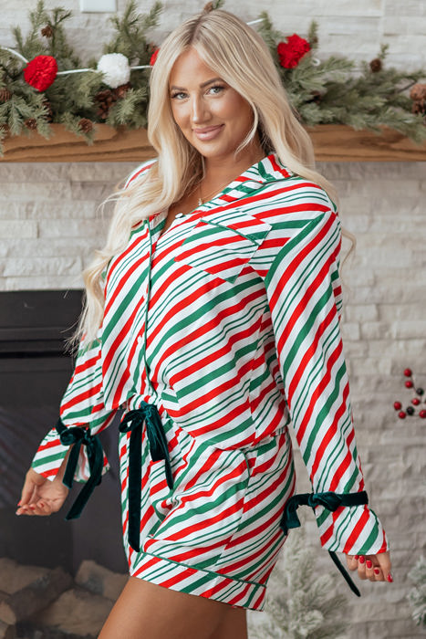 HIDDEN GEMS | Christmas Stripe Velvet Bow Pajama Set