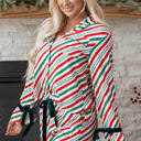 HIDDEN GEMS | Christmas Stripe Velvet Bow Pajama Set