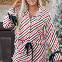  HIDDEN GEMS | Christmas Stripe Velvet Bow Pajama Set