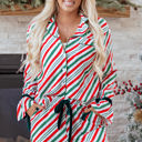  HIDDEN GEMS | Christmas Stripe Velvet Bow Pajama Set