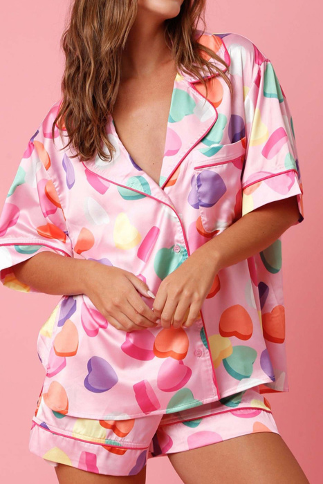 HIDDEN GEMS Valentines Day Soft Satin PJ Set